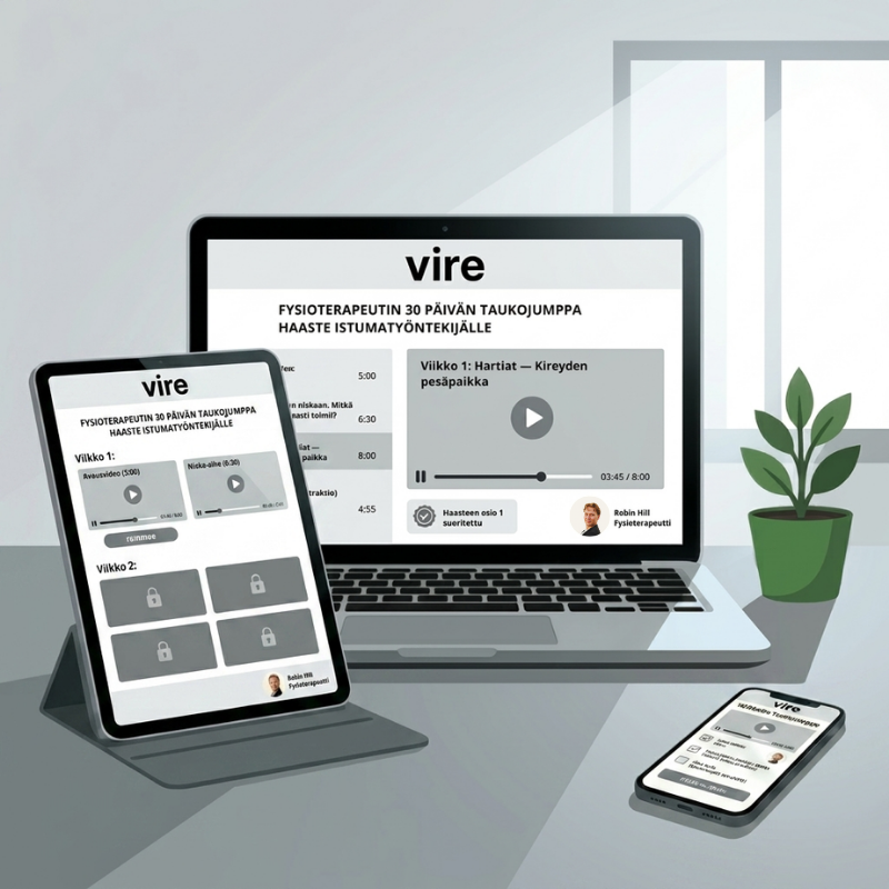 Vire – Fysioterapeutin 30 päivän taukojumppa haaste istumatyöntekijälle